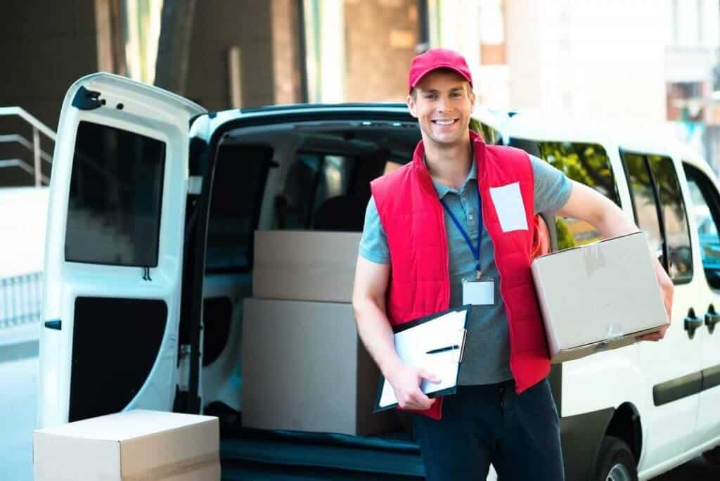 Courier delivering package