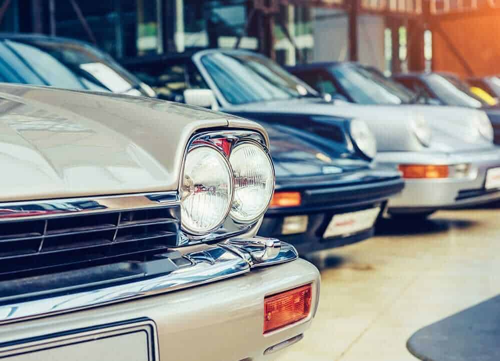 Classic cars in a showroom