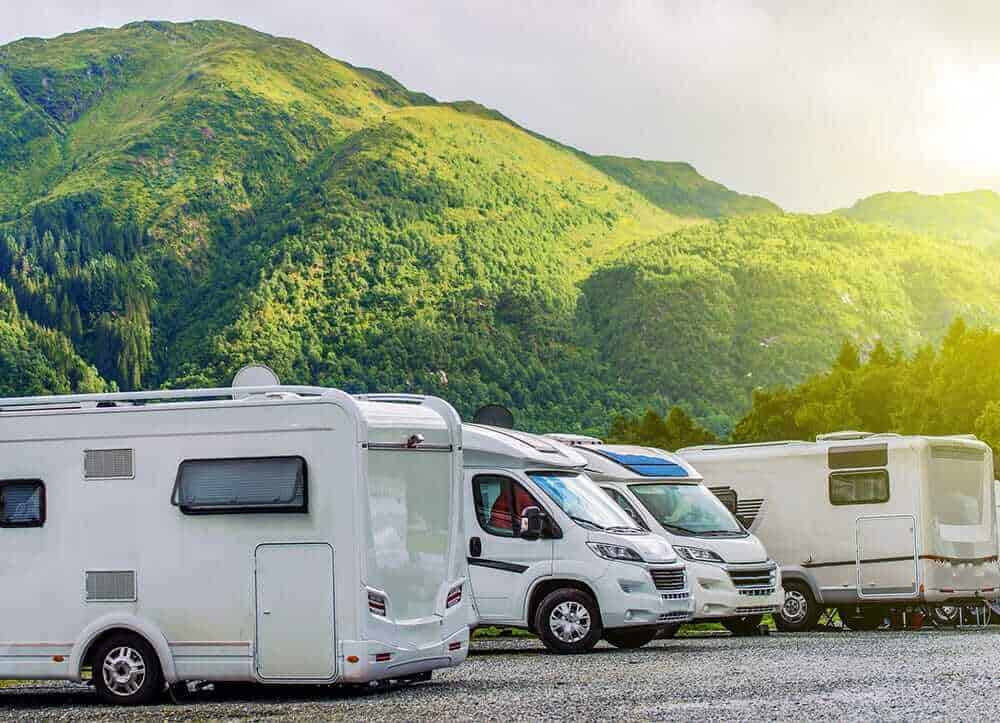 motorhome parking lot next to mountains