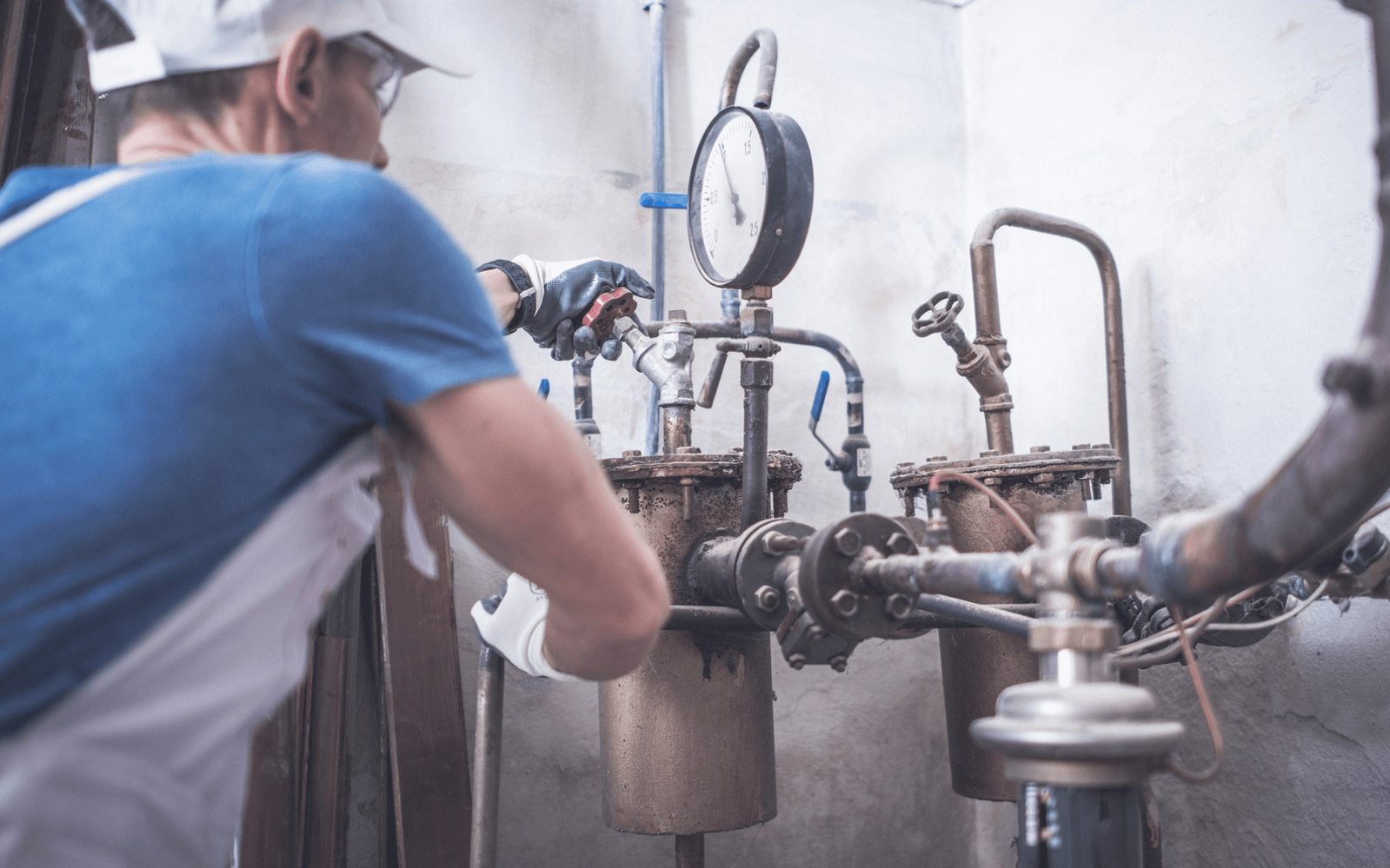 Man fixing heating system