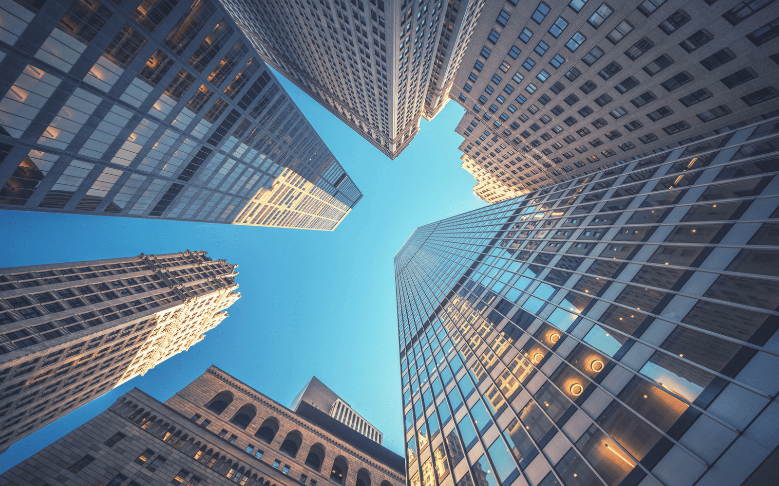 Looking up at office buildings