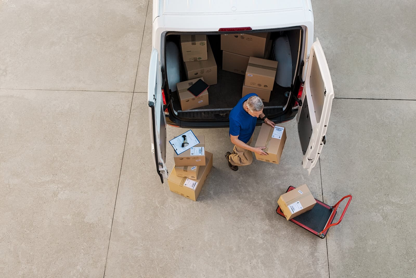 Courier van being unloaded