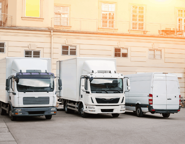 Different commercial vehicles parked