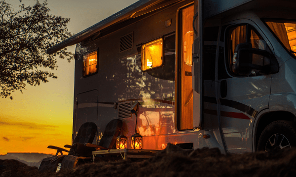 Sunset behind motorhome